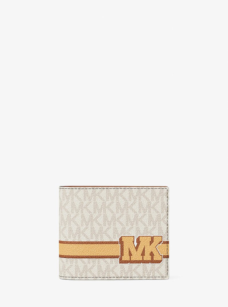 Michael Kors Cooper Striped Signature Logo Billfold Wallet With Passcase Vanilla Combo