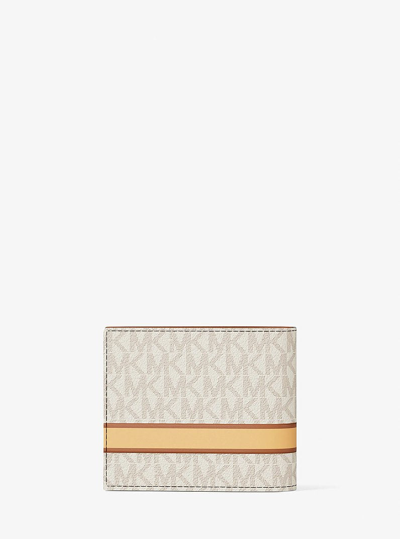 Michael Kors Cooper Striped Signature Logo Billfold Wallet With Passcase Vanilla Combo