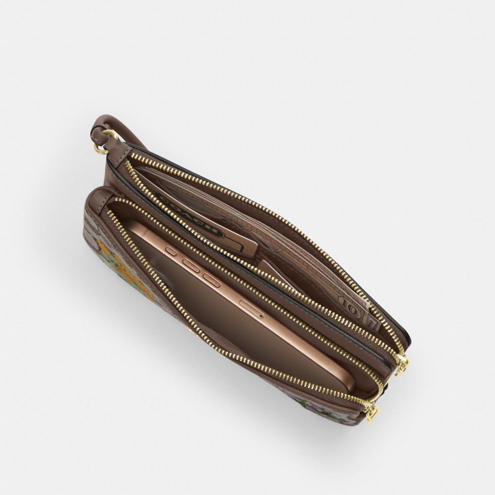 Double Zip Wristlet In Signature Jacquard With Floral Embroidery