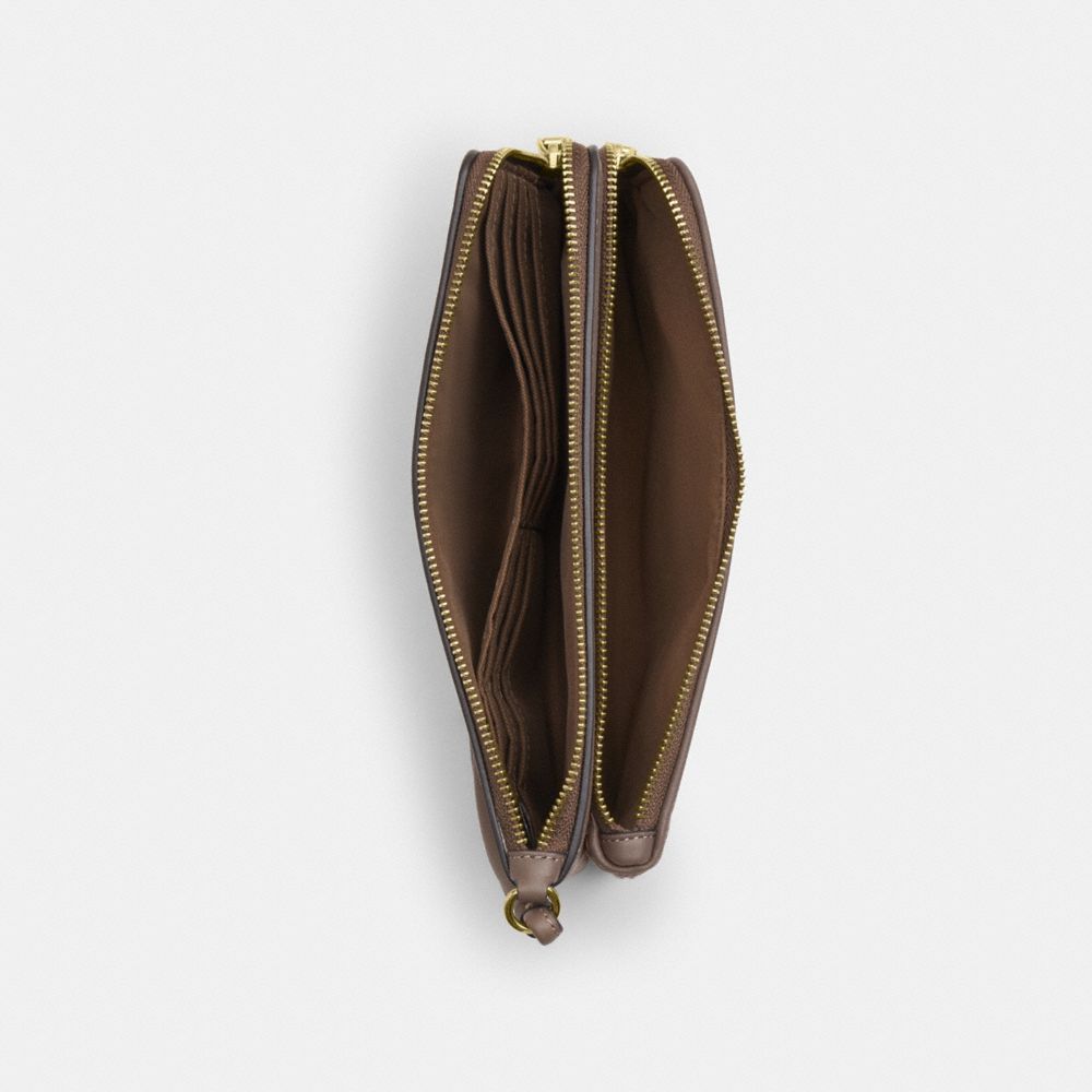 Double Zip Wristlet In Signature Jacquard With Floral Embroidery