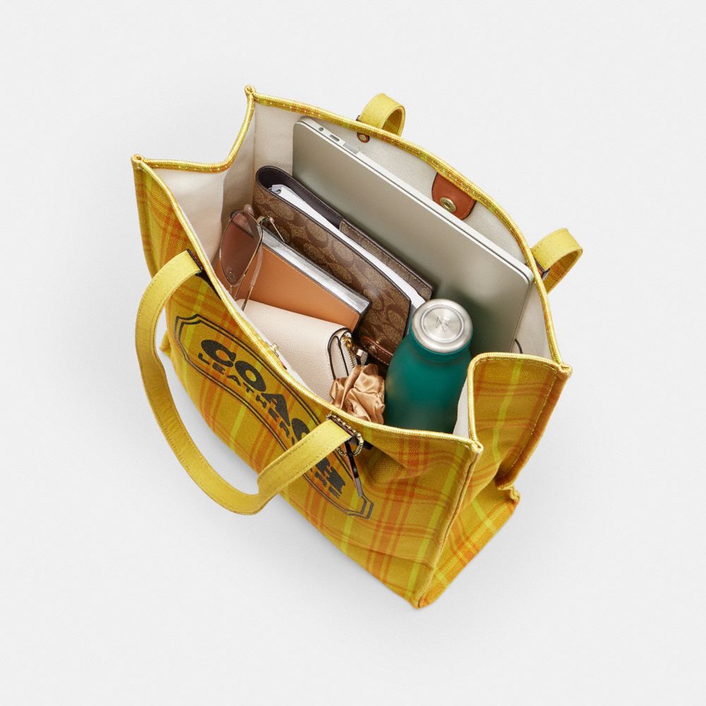 Canvas Tote Bag With Plaid Print