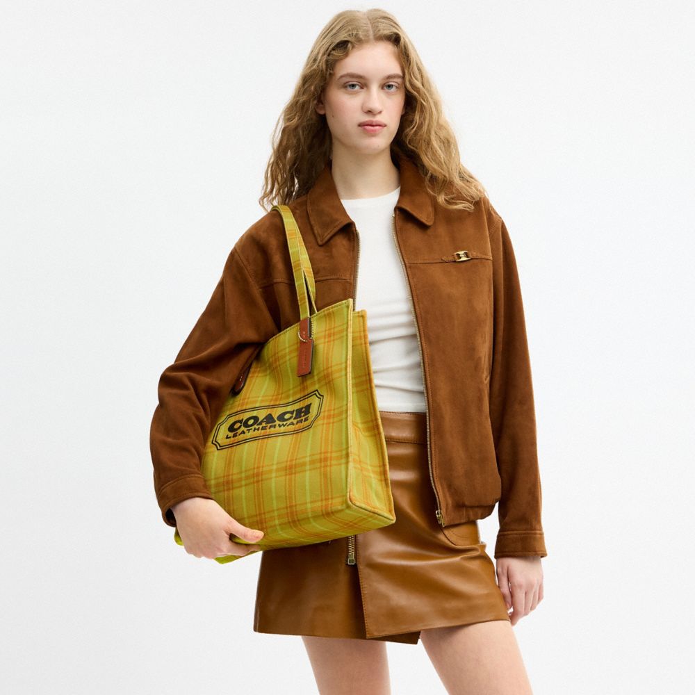 Canvas Tote Bag With Plaid Print