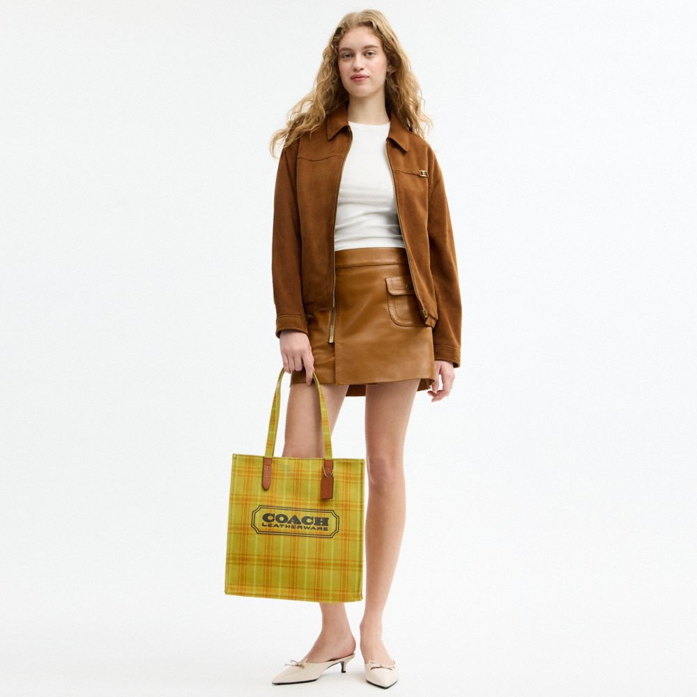 Canvas Tote Bag With Plaid Print