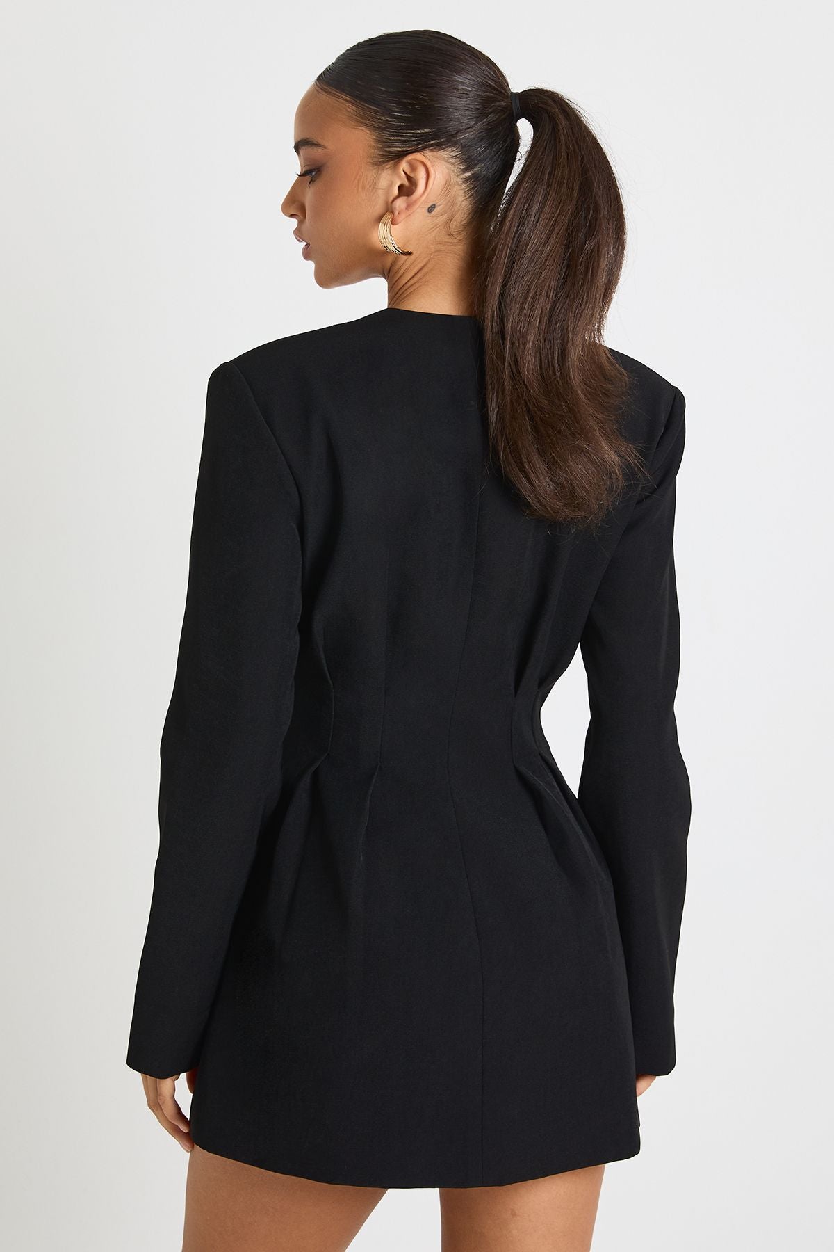 Long Sleeve Collarless Tailored Mini Dress