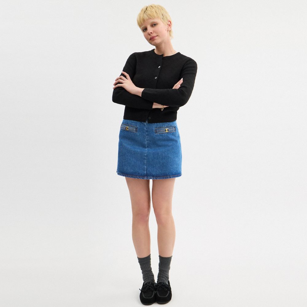 Coach Heritage C Denim Mini Skirt In Organic Cotton Medium Blue