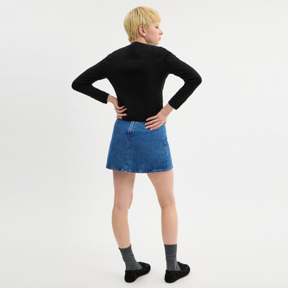 Coach Heritage C Denim Mini Skirt In Organic Cotton Medium Blue