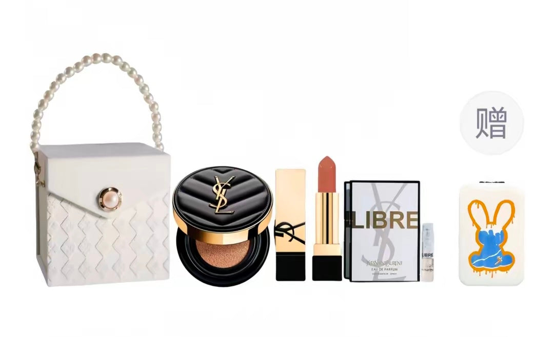 Ysl Saint Laurent Lipstick, Perfume, And Cushion Makeup Set: Easy-To-Apply, Long-Lasting, And Moisturizing 3-Piece Set (Cosmetics)
