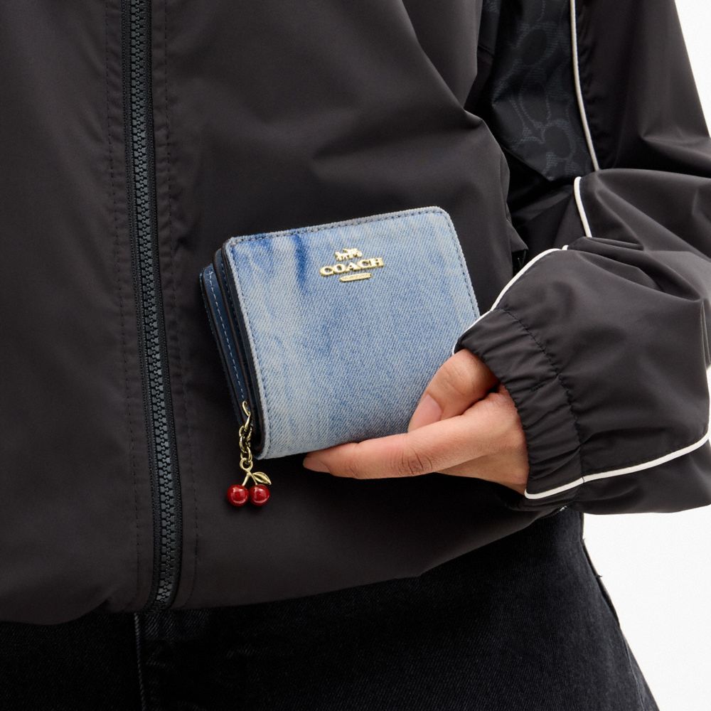 Snap Wallet In Loved Denim With Charm