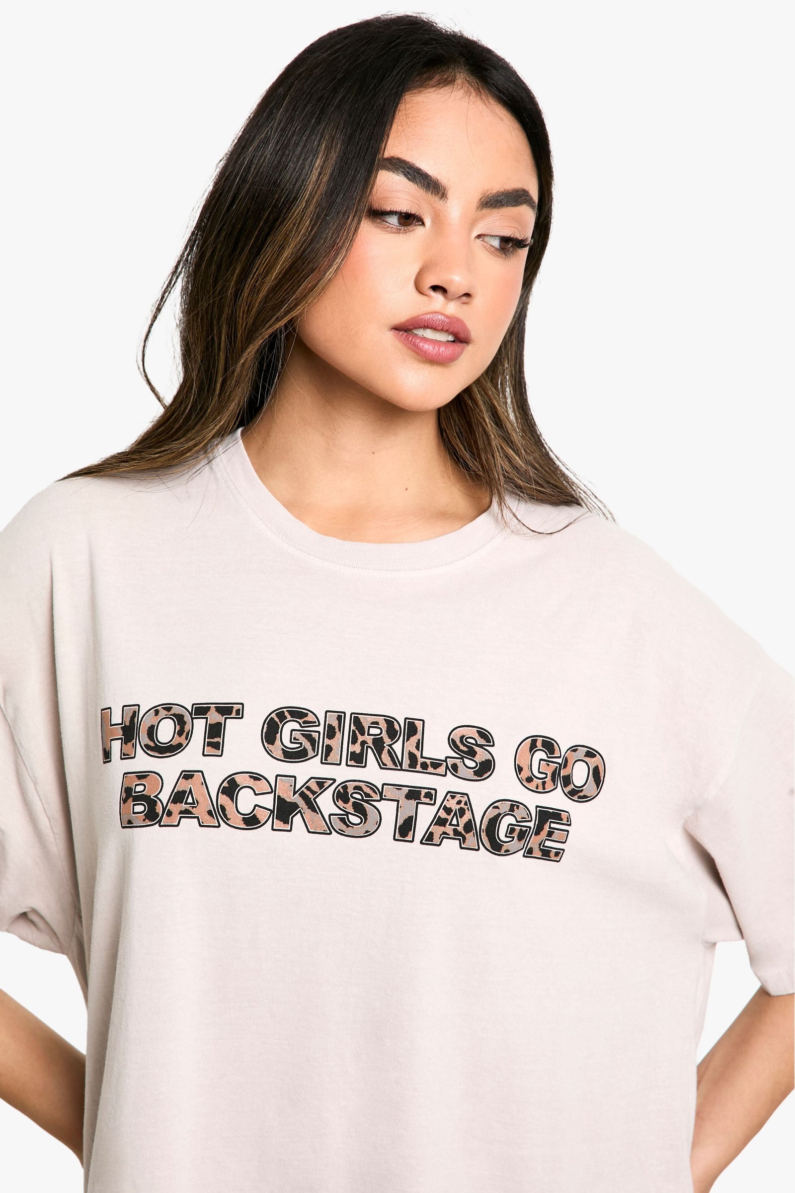 Hot Girls Go Backstage Washed Printed Oversized T-Shirt