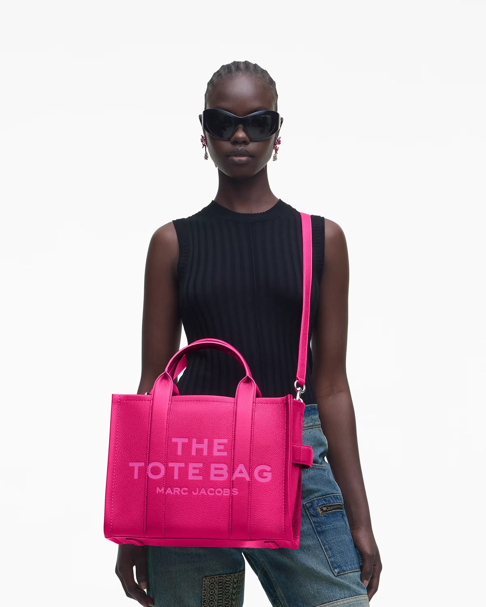 Marc Jacobs The Leather Medium Tote Bag Hot Pink