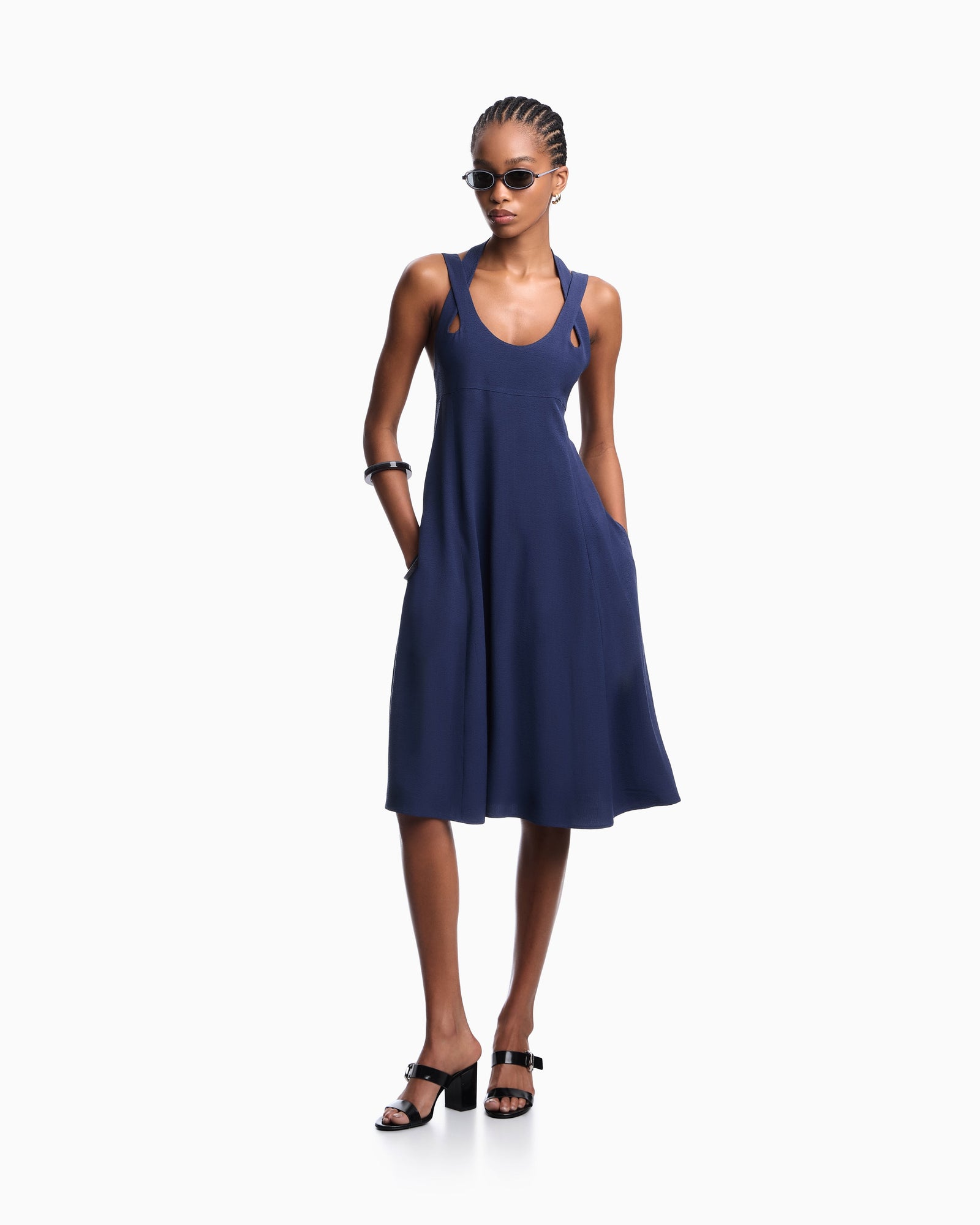 Emporio Armani flowing micro leopard spot jacquard dress