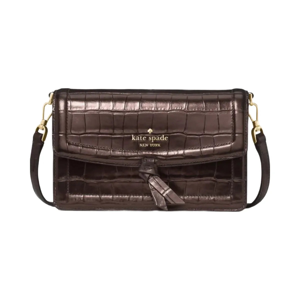 Kate Spade Knott Croc Embossed Mini Flap Crossbody Hot Fudge