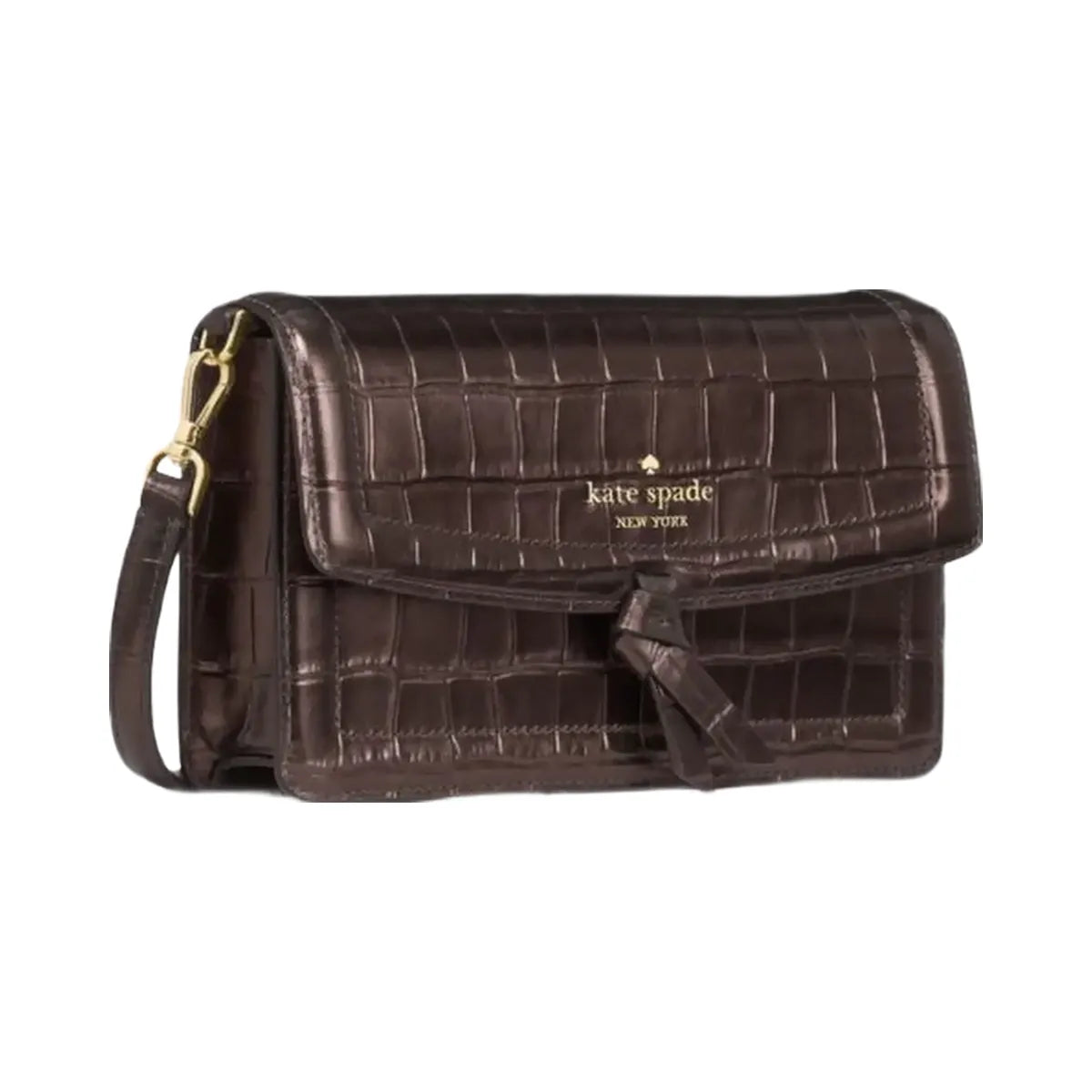Kate Spade Knott Croc Embossed Mini Flap Crossbody Hot Fudge
