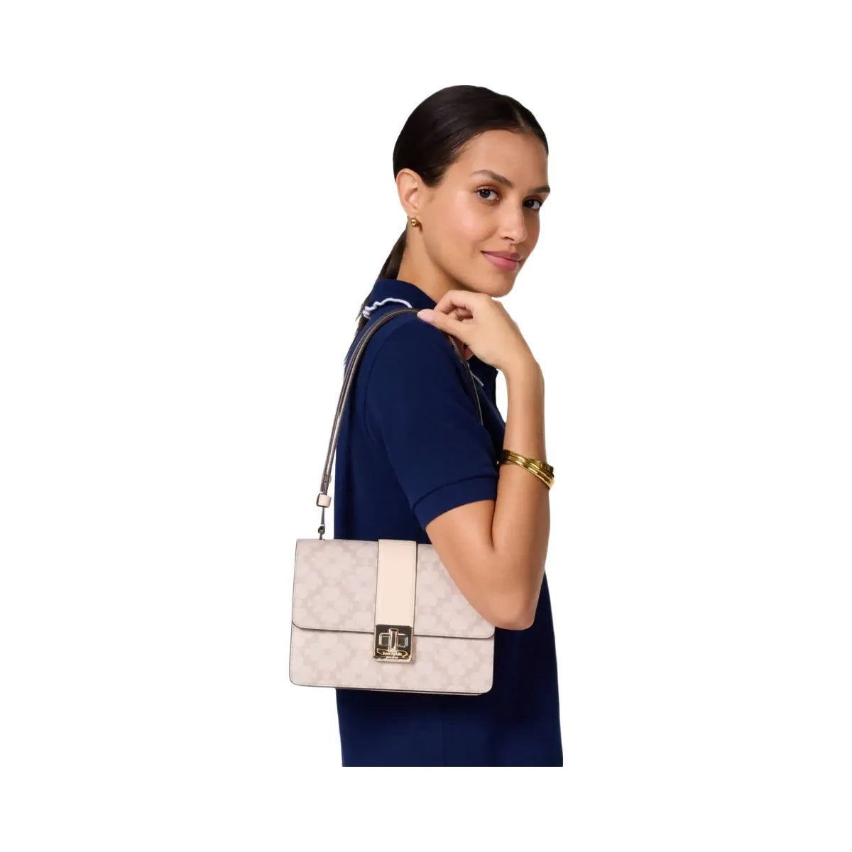 Kate Spade Flower Small Flap Shoulder Bag Dark Beige Multi