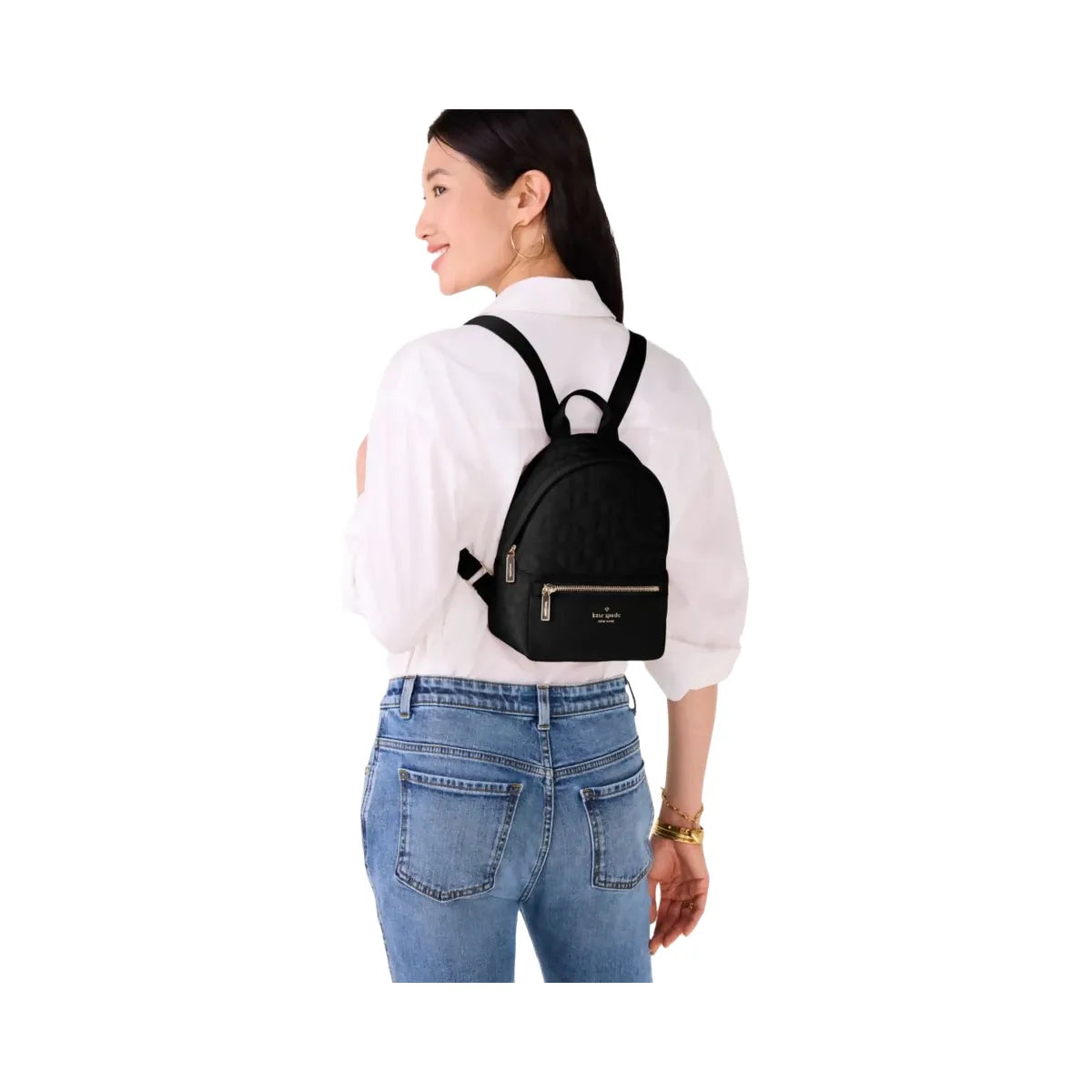 Kate Spade Flower Quilted Fabric Small Backpack Black