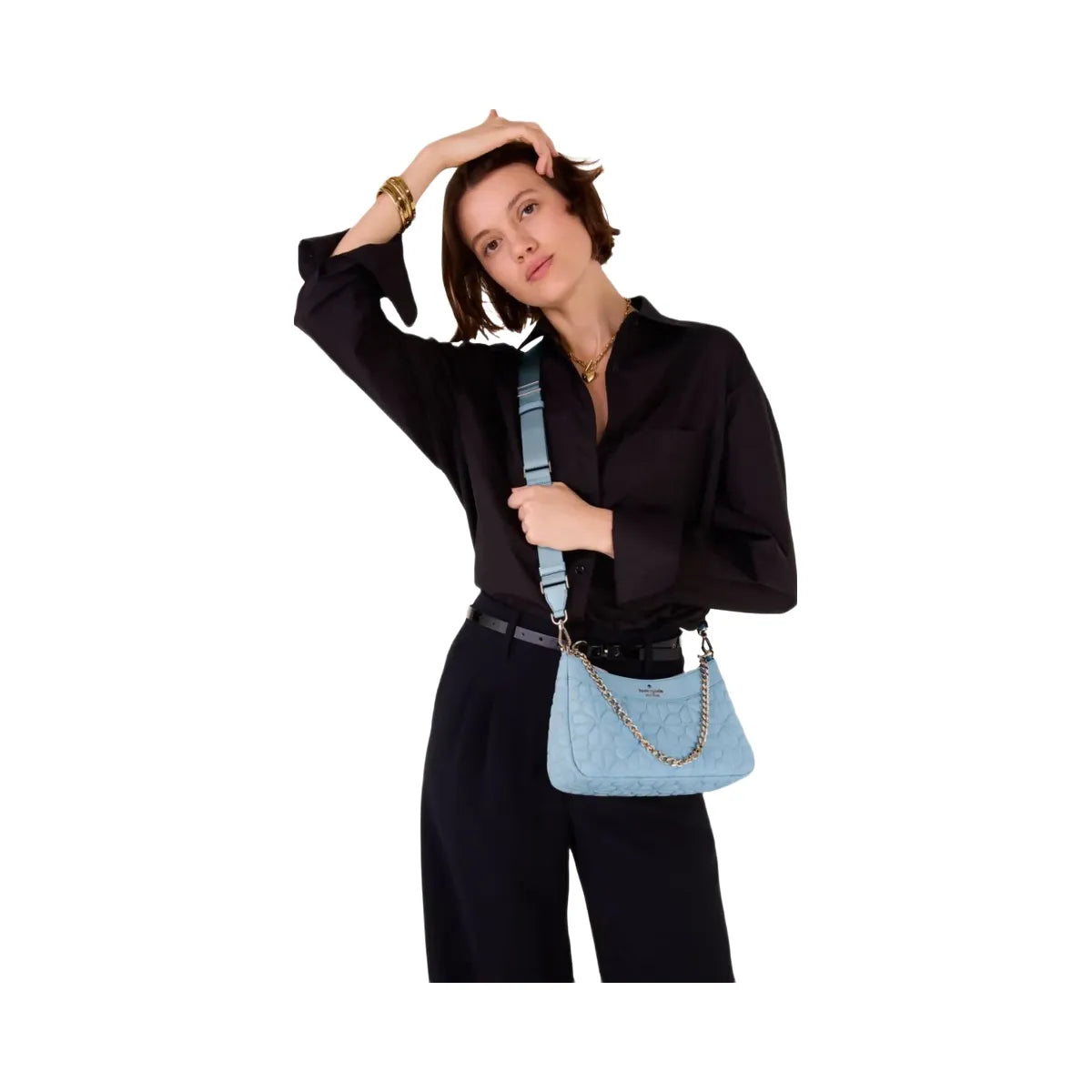 Kate Spade Flower Quilted Fabric Convertible Crossbody Montauk Blue