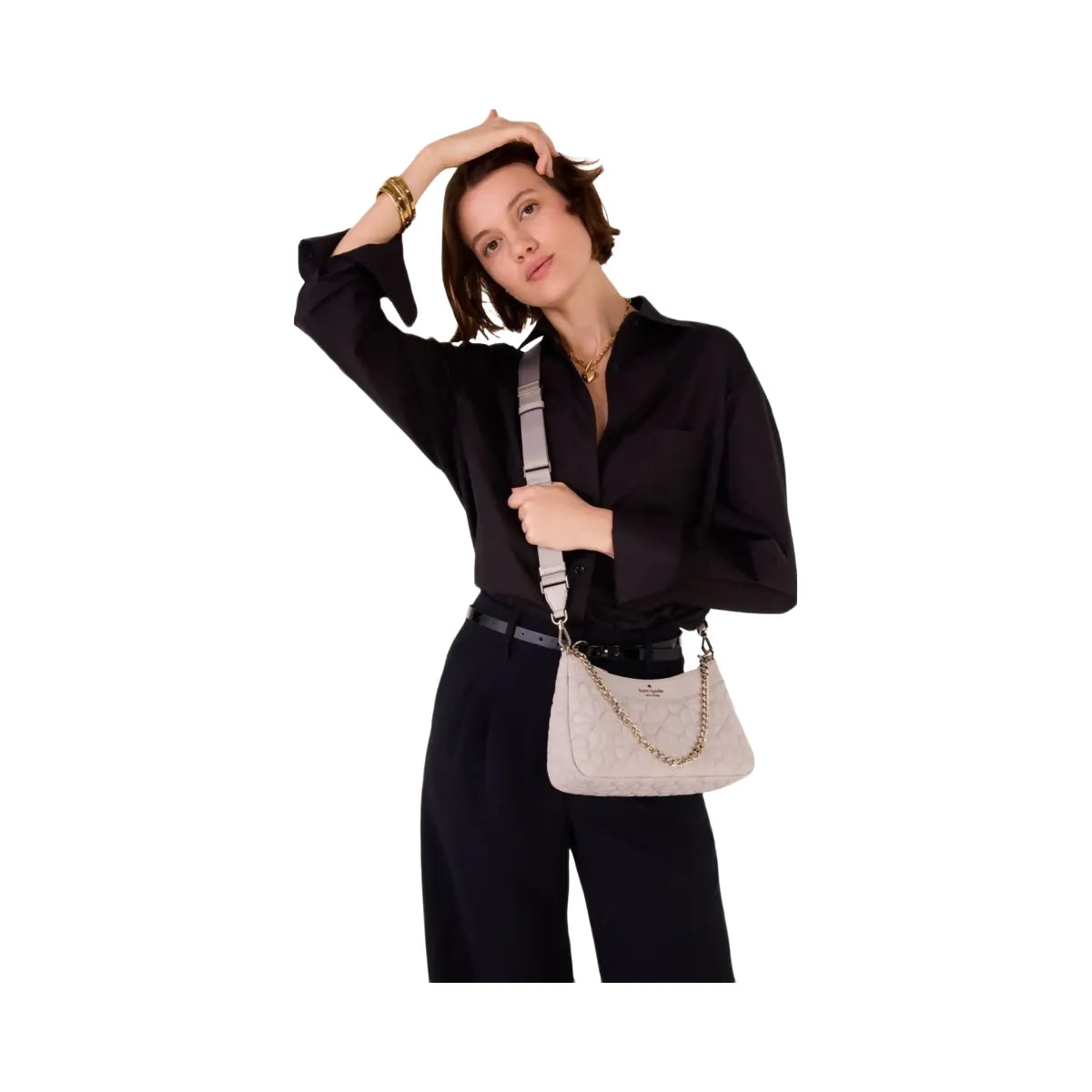 Kate Spade Flower Quilted Fabric Convertible Crossbody Cozy Grey