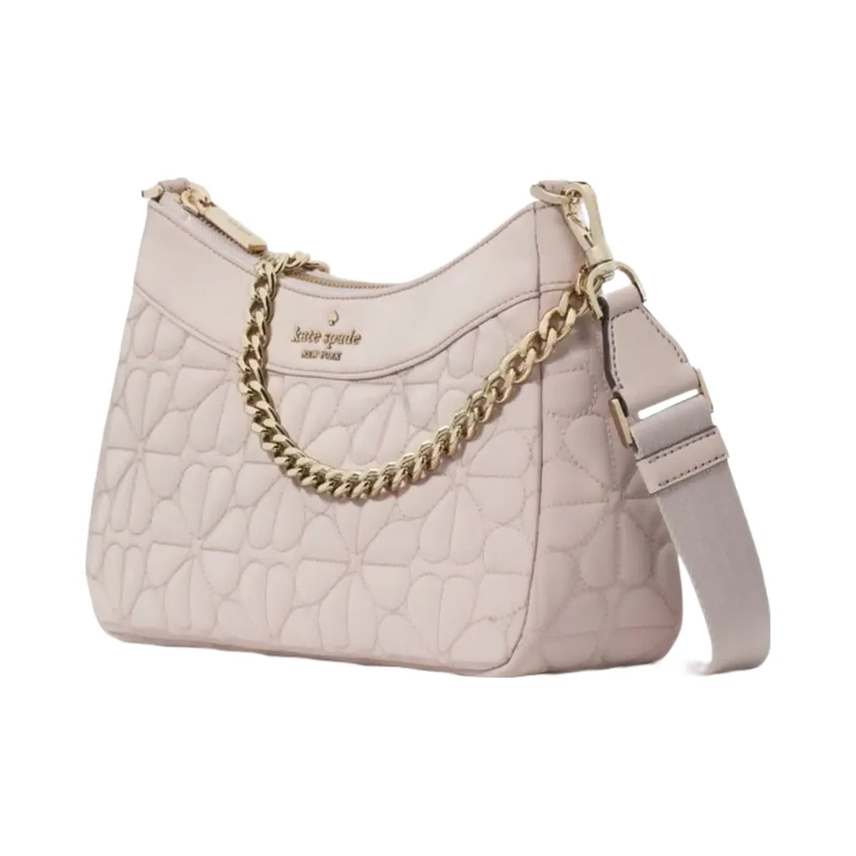 Kate Spade Flower Quilted Fabric Convertible Crossbody Cozy Grey