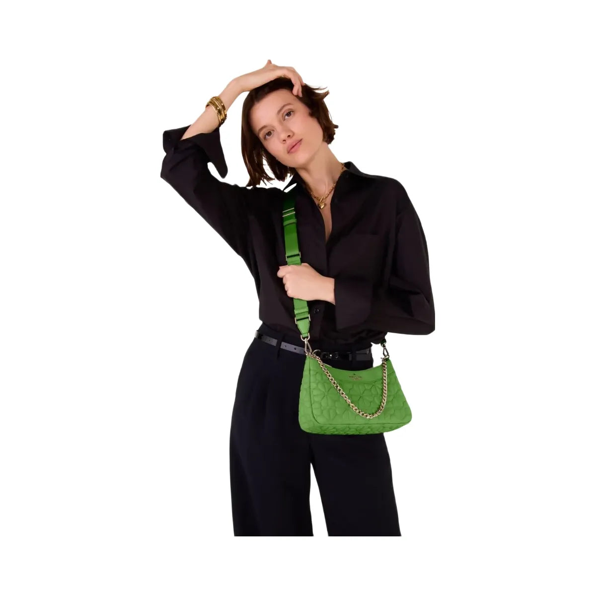 Kate Spade Flower Quilted Fabric Convertible Crossbody Ks Green