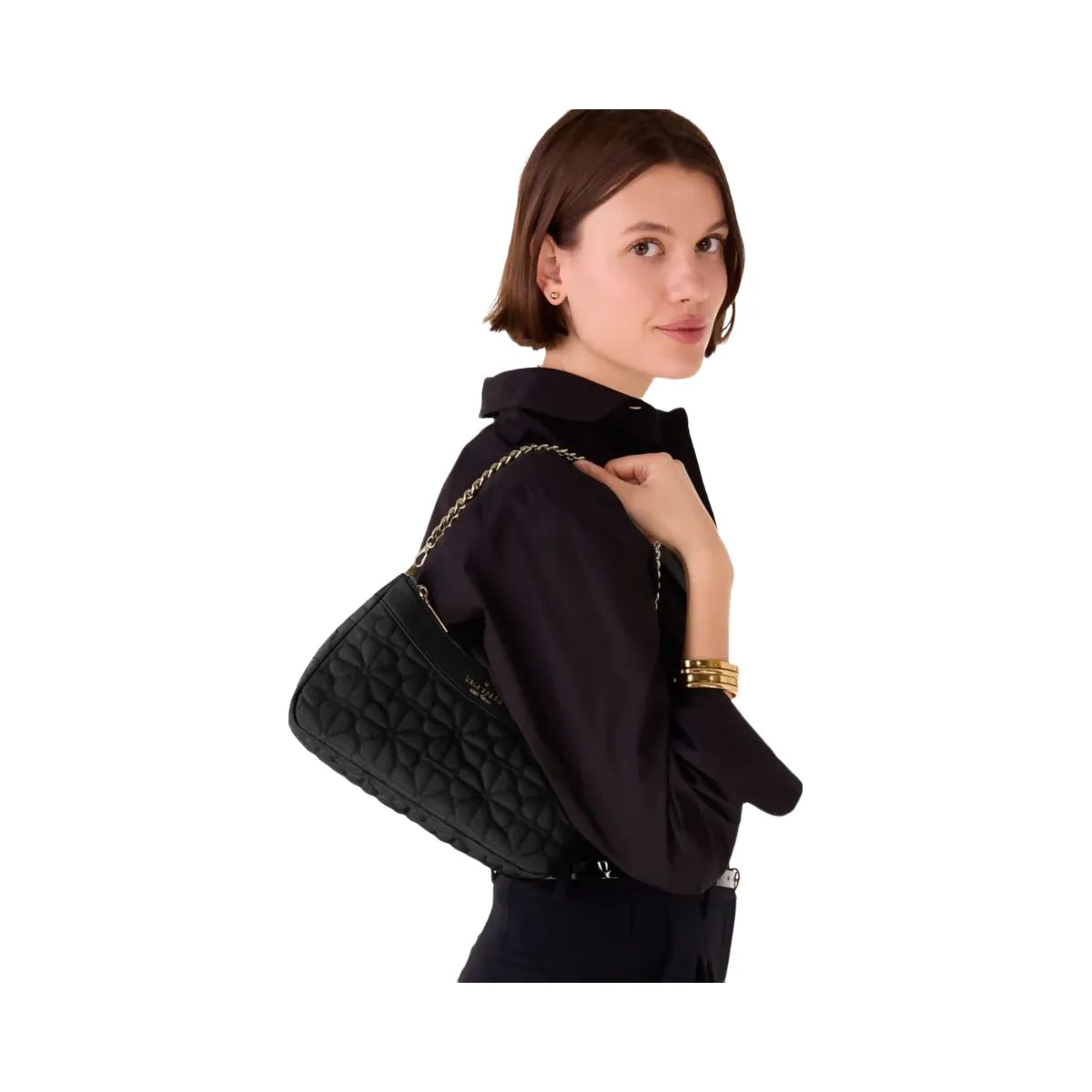 Kate Spade Flower Quilted Fabric Convertible Crossbody Black