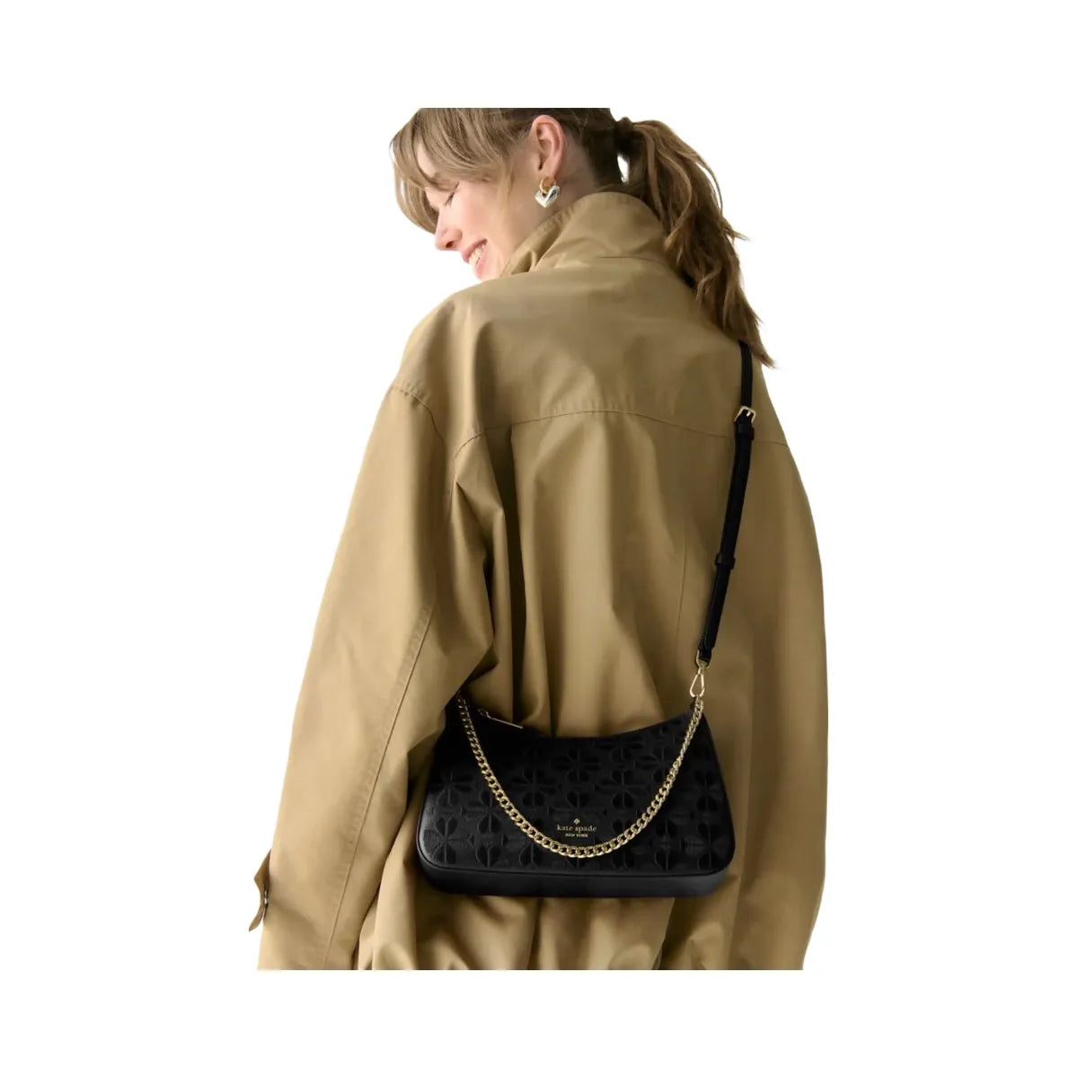 Kate Spade Flower Embroidered Medium Convertible Crossbody Black