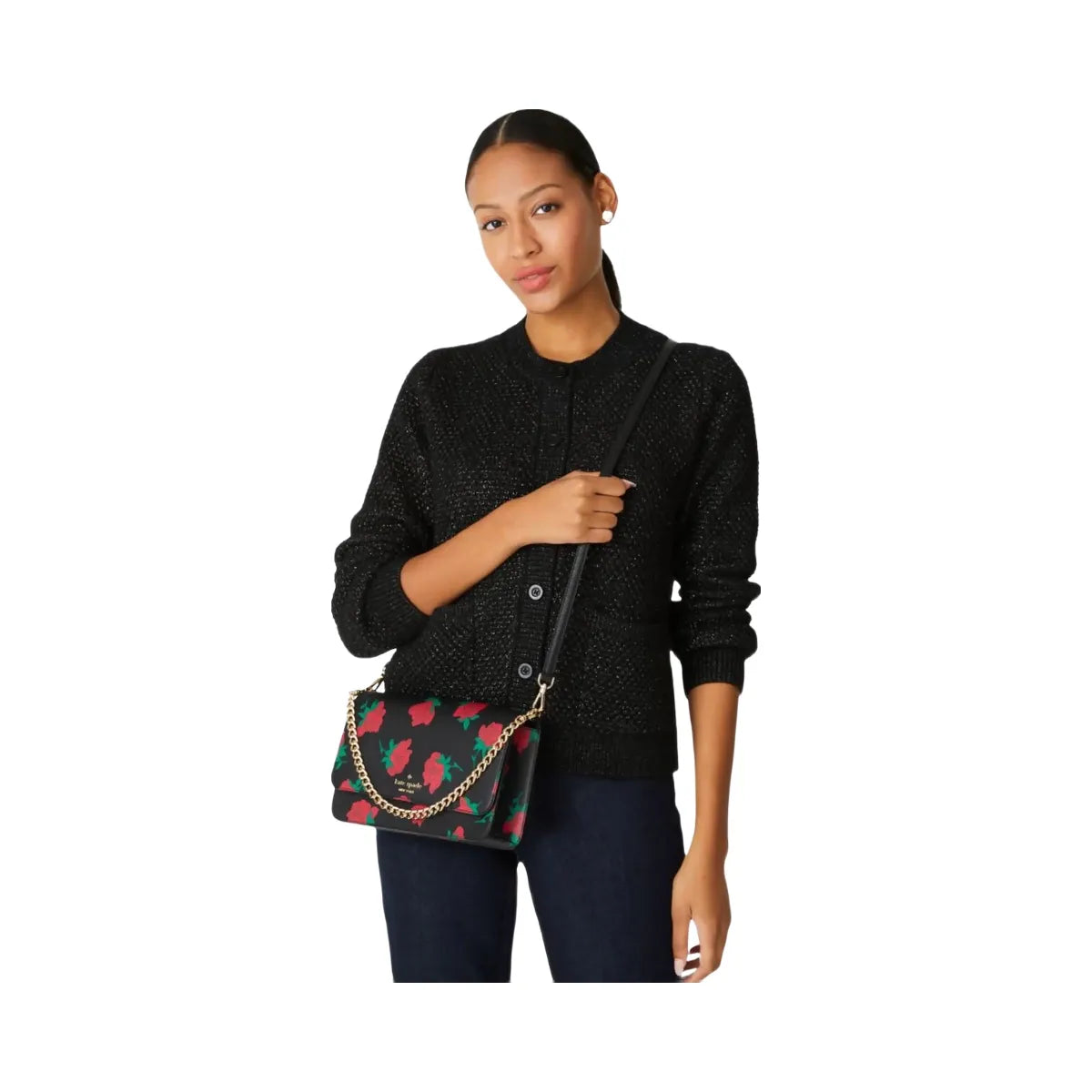 Kate Spade Madison Rose Toss Printed Flap Crossbody Black Multi