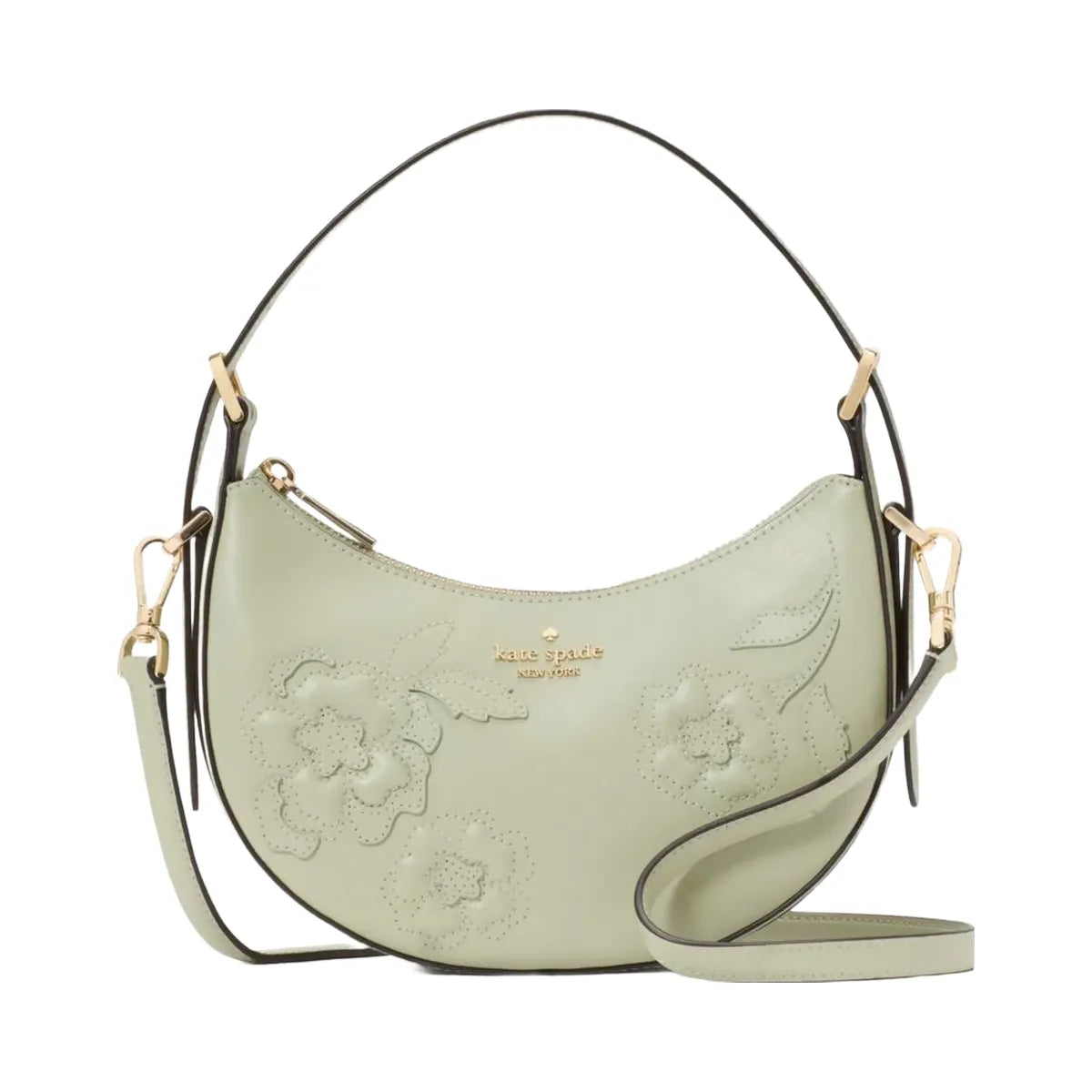 Kate Spade Nova Floral Applique Crescent Shoulder Bag Sage Bundle