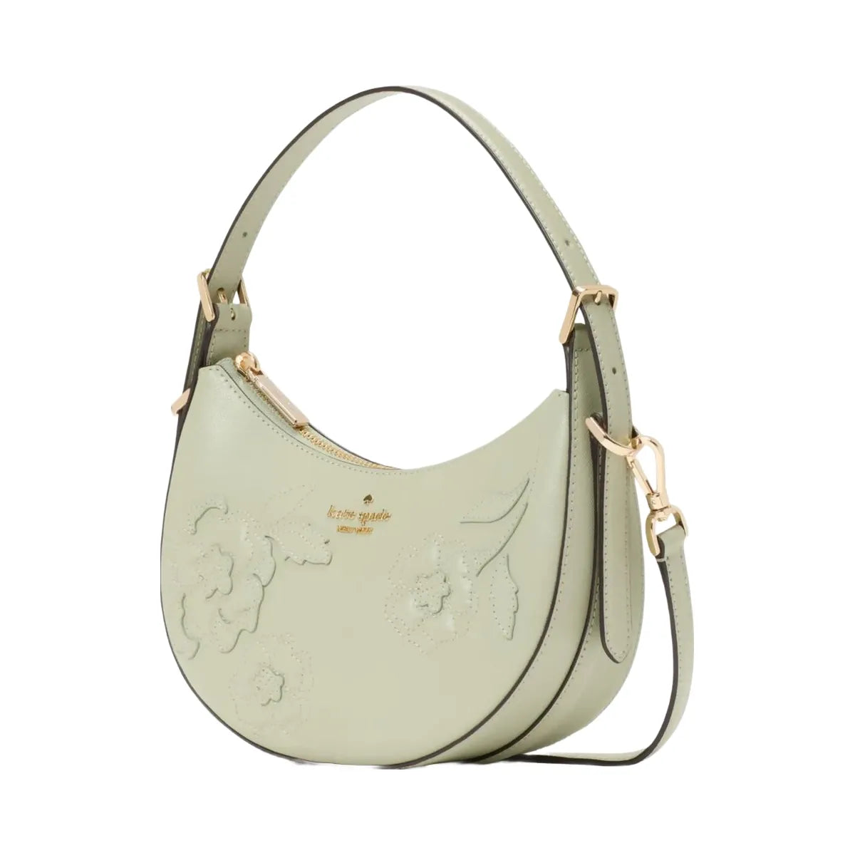 Kate Spade Nova Floral Applique Crescent Shoulder Bag Sage Bundle