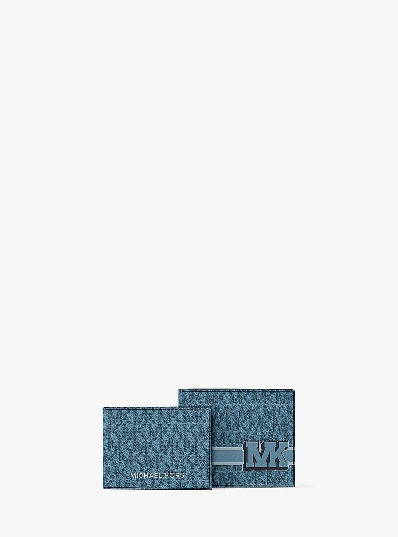 Michael Kors Cooper Striped Signature Logo Billfold Wallet With Passcase Denim
