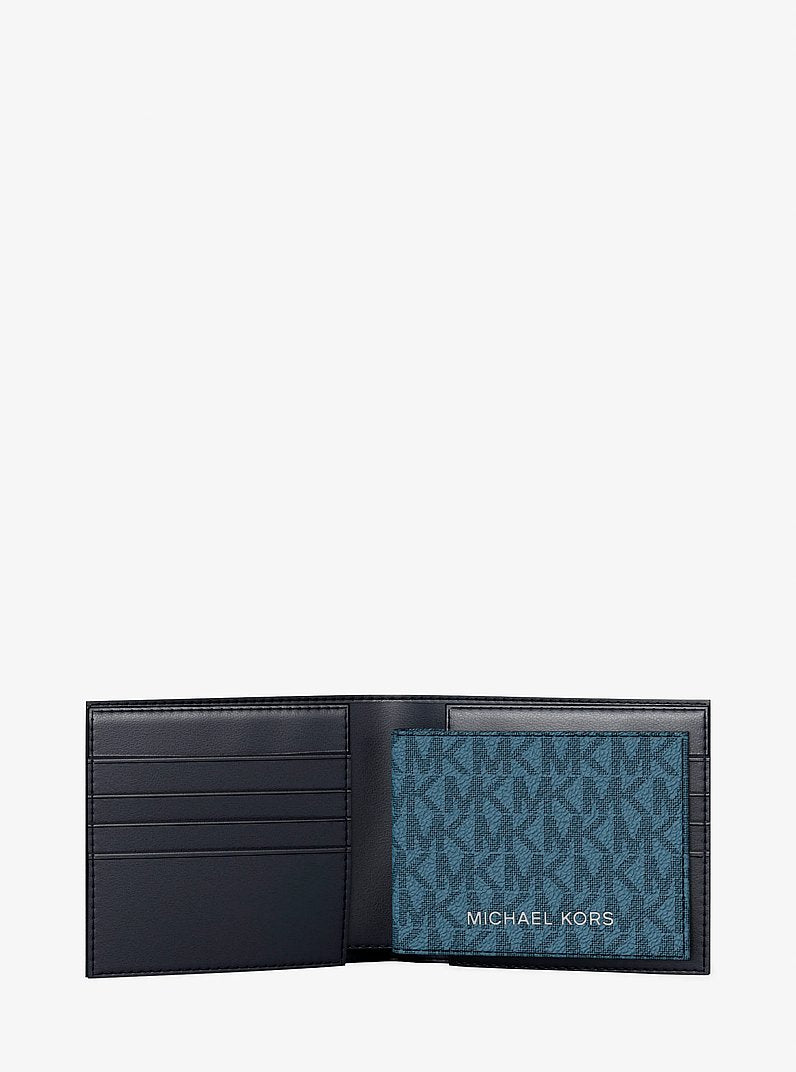 Michael Kors Cooper Striped Signature Logo Billfold Wallet With Passcase Denim