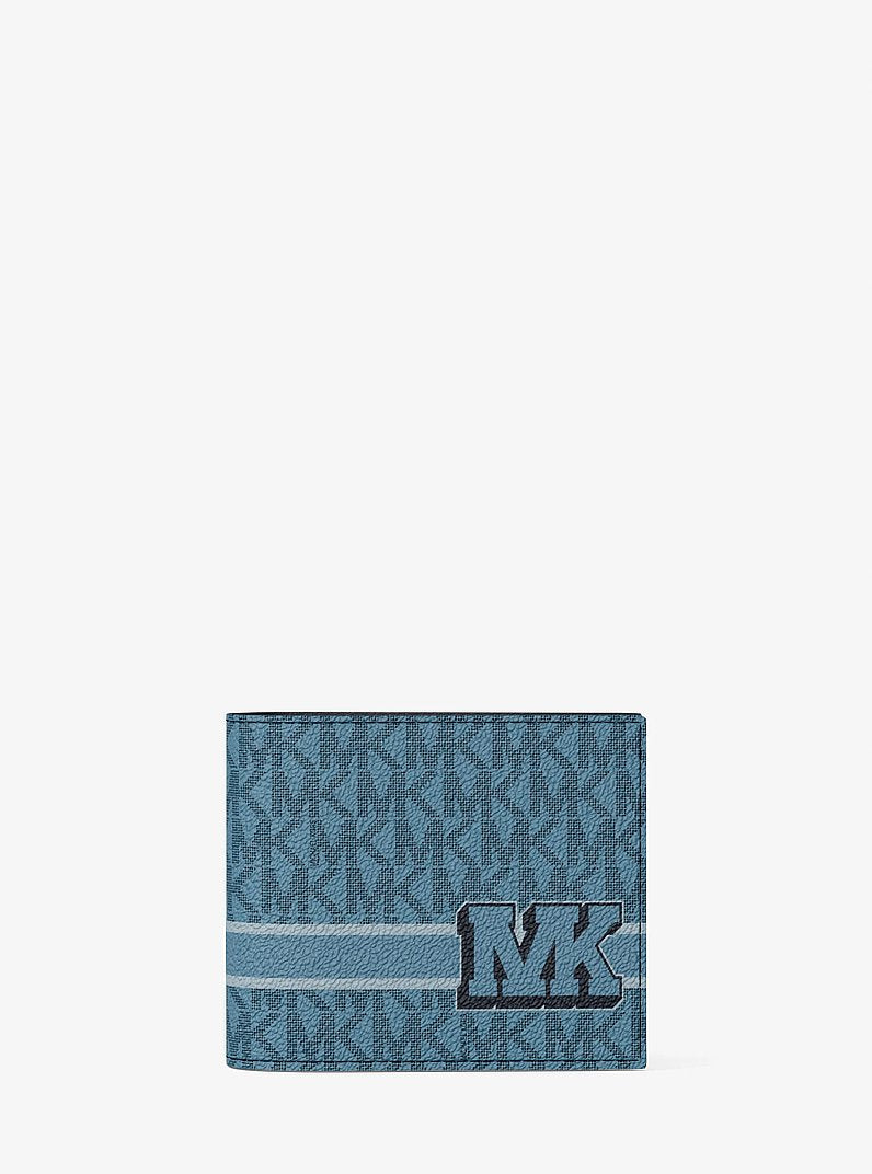 Michael Kors Cooper Striped Signature Logo Billfold Wallet With Passcase Denim