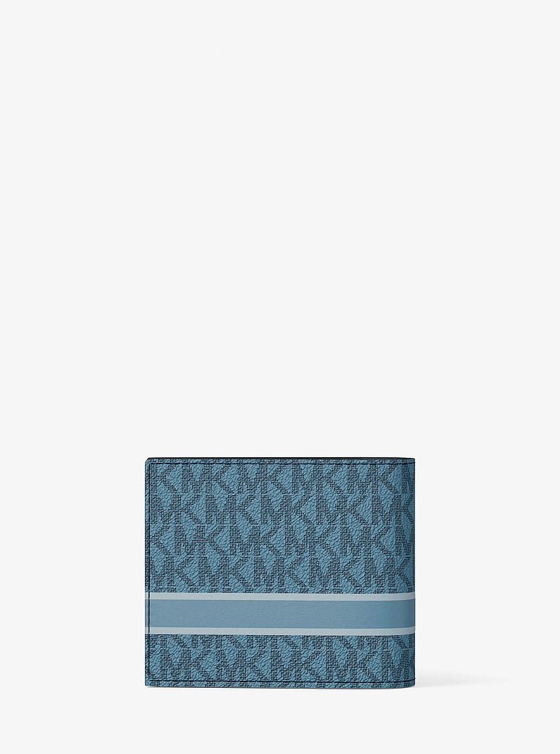 Michael Kors Cooper Striped Signature Logo Billfold Wallet With Passcase Denim