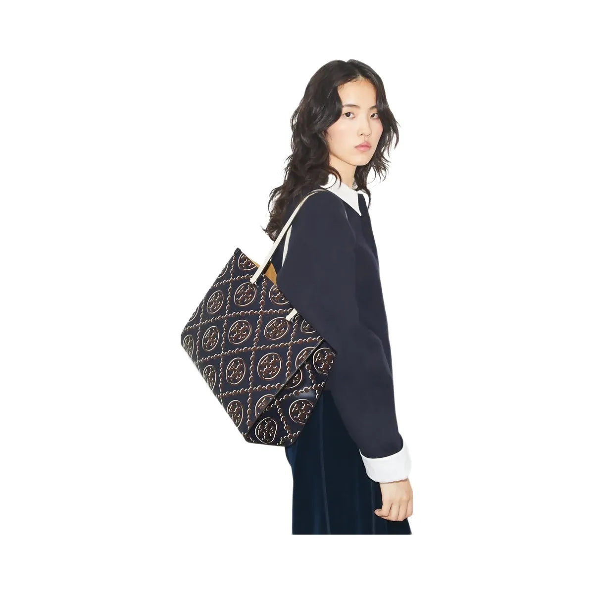 Tory Burch T Monogram Contrast Embossed Tote Tory Navy / John Coco
