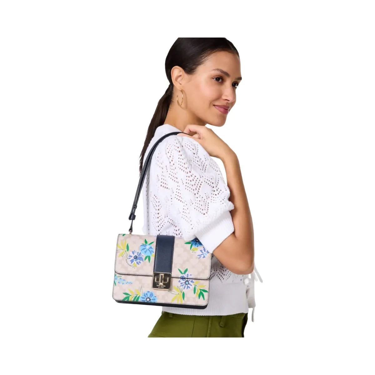 Kate Spade Flower Floral Small Flap Shoulder Bag Blazer Blue Multi