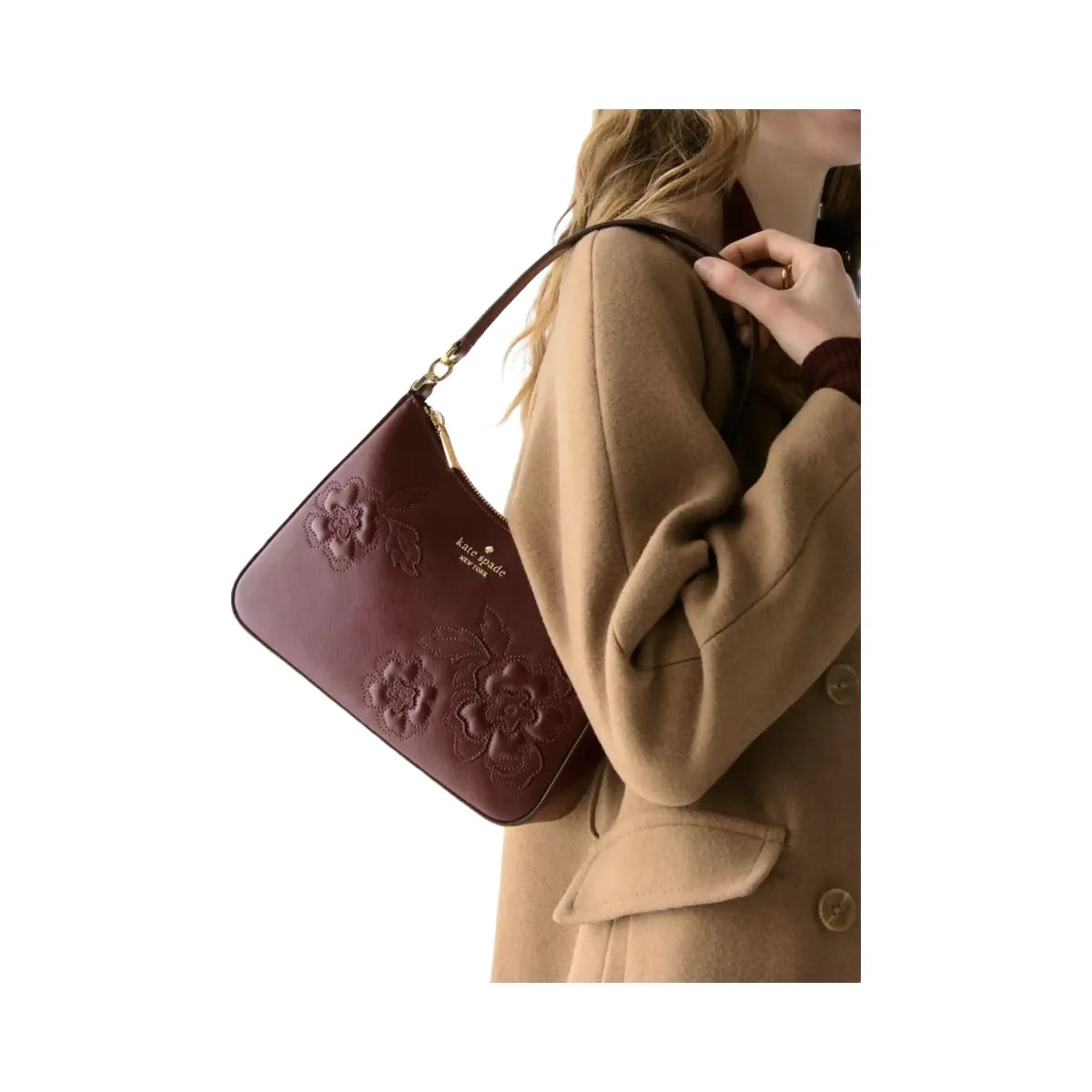 Kate Spade Margot Floral Applique Shoulder Bag Dark Merlot