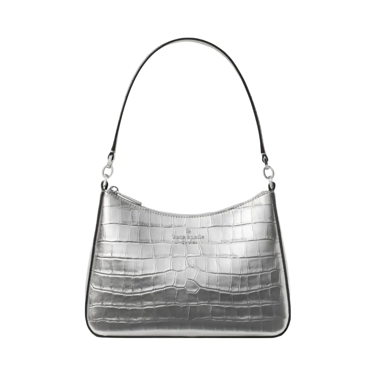 Kate Spade Margot Metallic Croc Embossed Convertible Shoulder Bag Silver