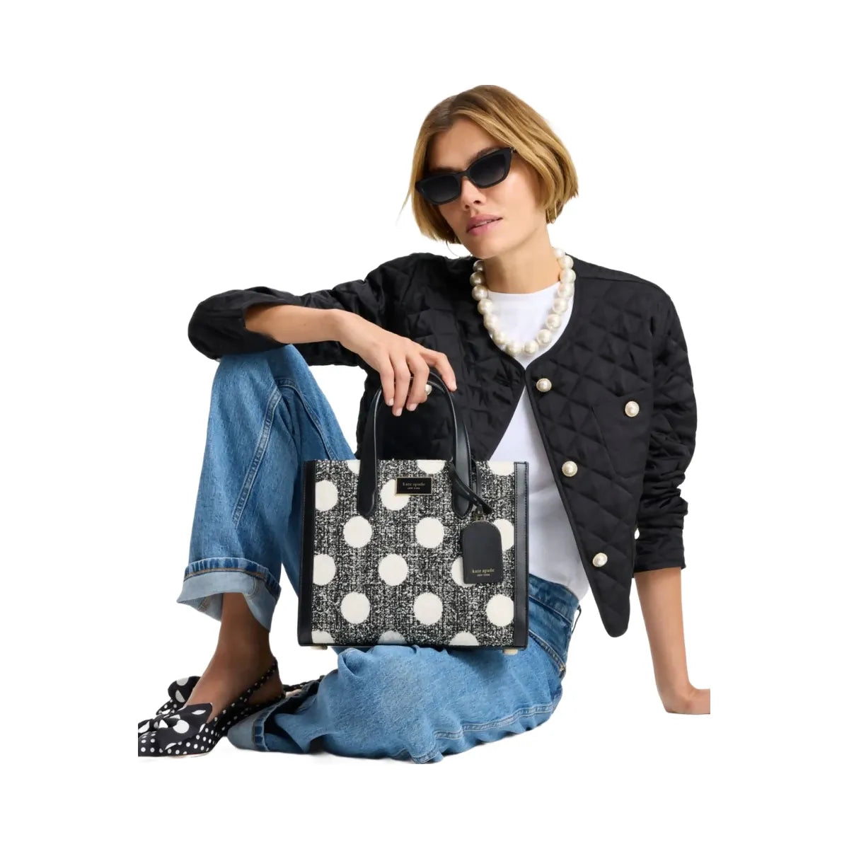 Kate Spade Manhattan Dot Tweed Small Tote Black Multi
