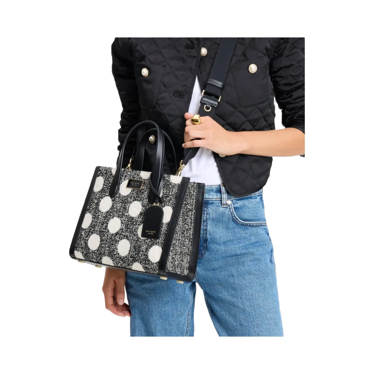 Kate Spade Manhattan Dot Tweed Small Tote Black Multi