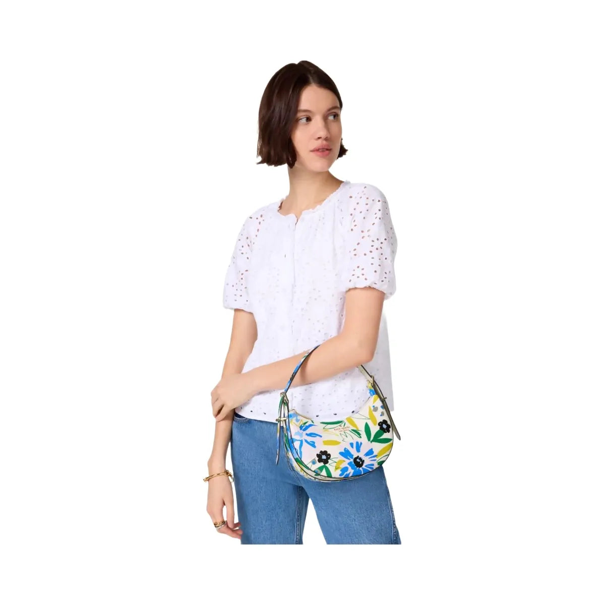 Kate Spade Madison Floral Crescent Shoulder Bag Cream Multi