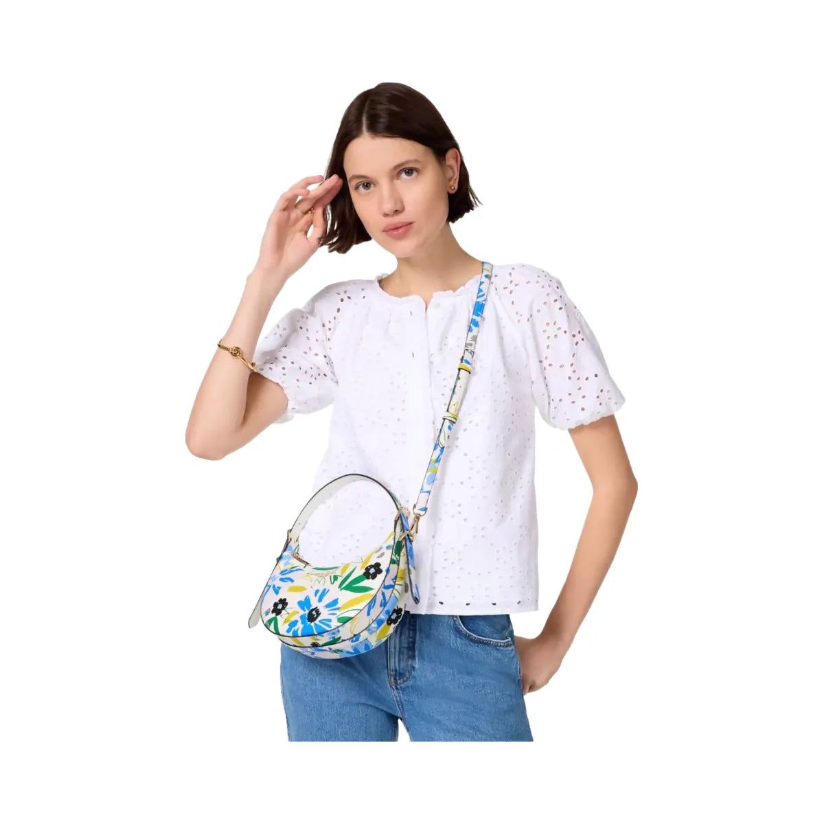 Kate Spade Madison Floral Crescent Shoulder Bag Cream Multi