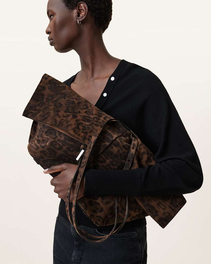 AllSaints Ara Leopard Print Tote Bag Women's Leopard Brown Women's