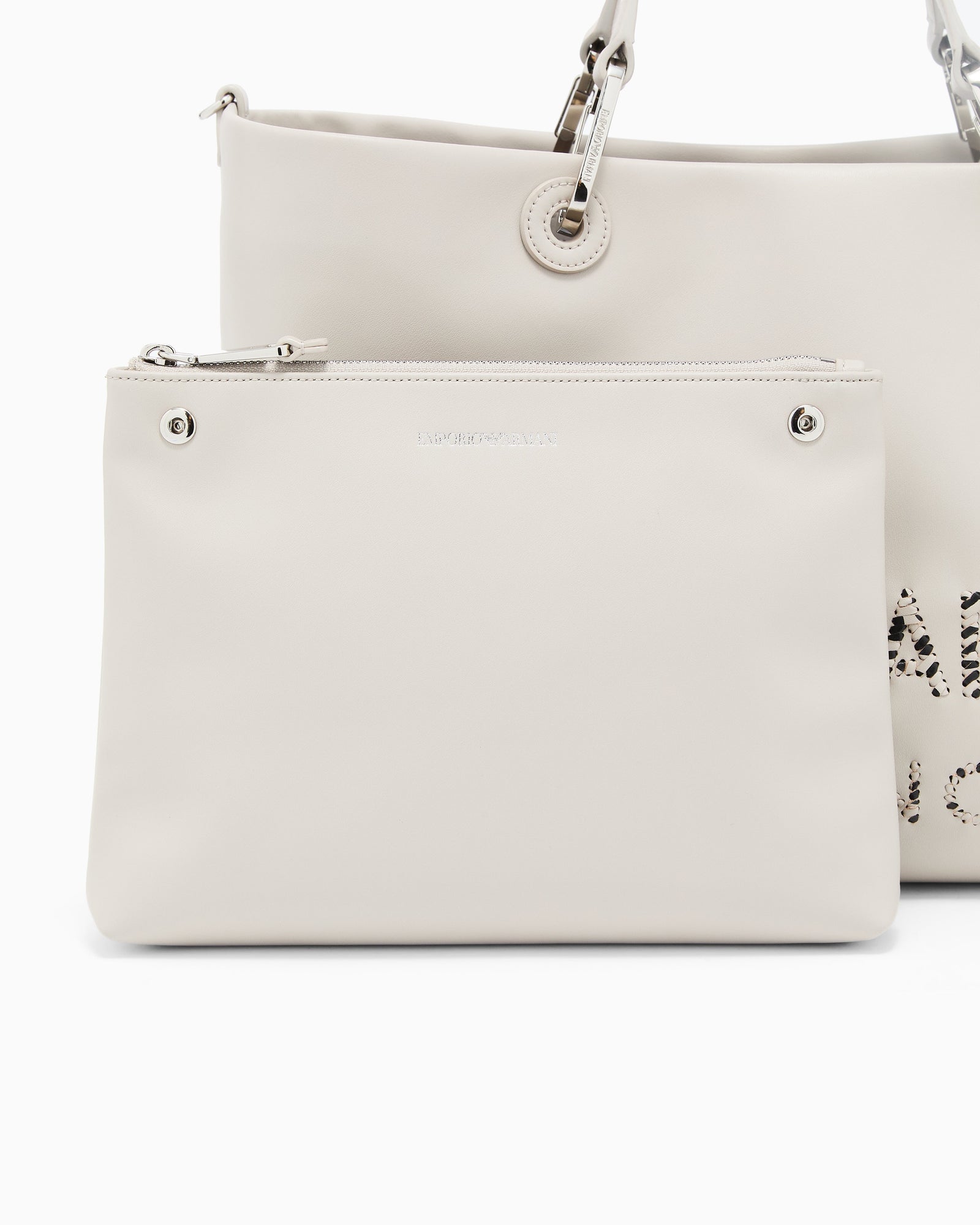 Emporio Armani MyEA medium shopper bag in nappa leather with a zebra-striped logo
