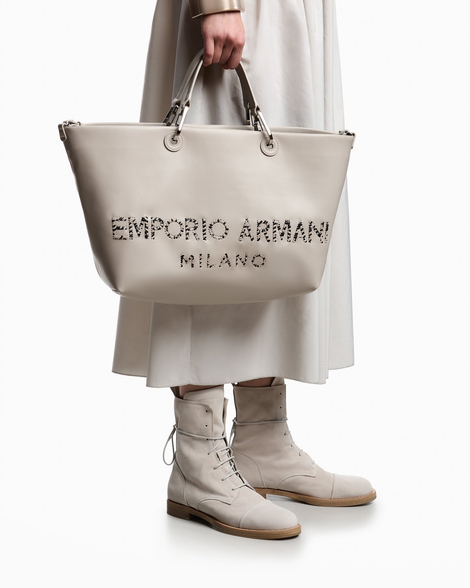 Emporio Armani MyEA medium shopper bag in nappa leather with a zebra-striped logo