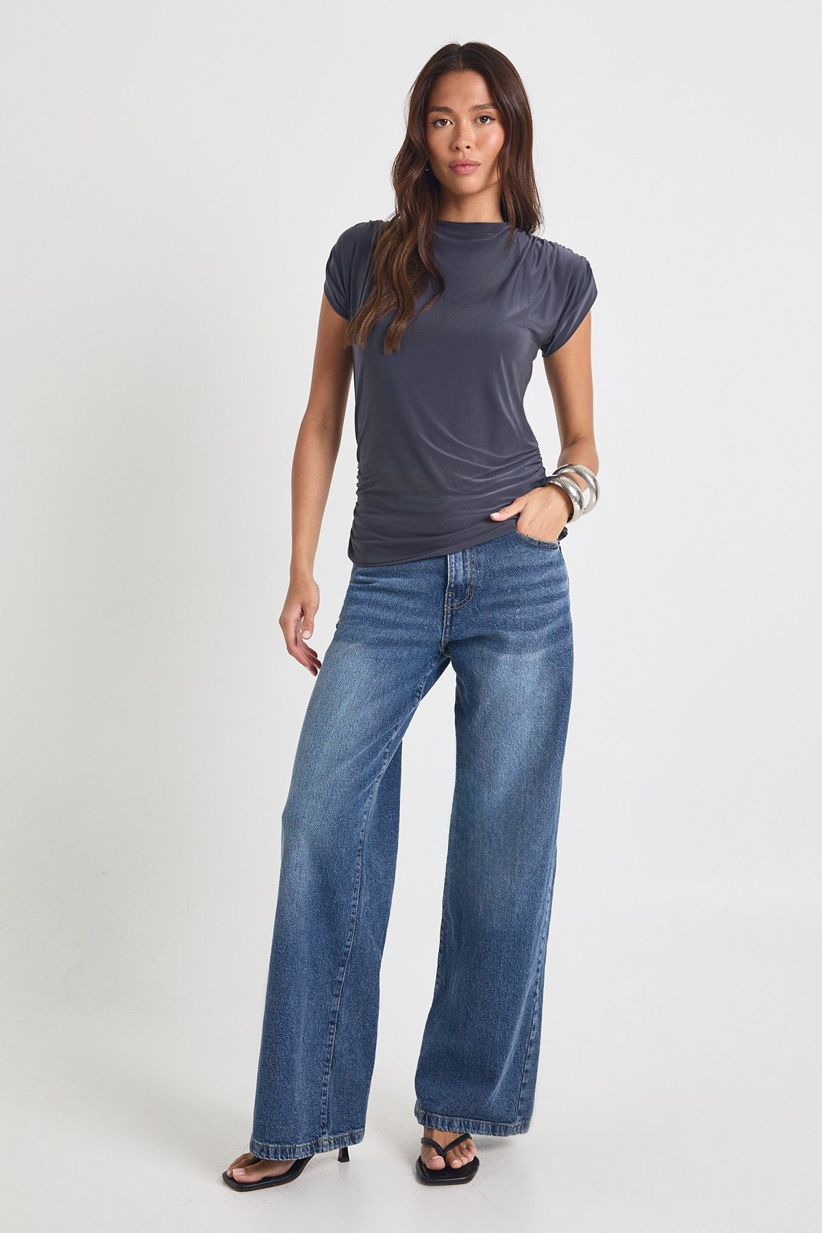 Double Layer Slinky Open Cowl Back Top