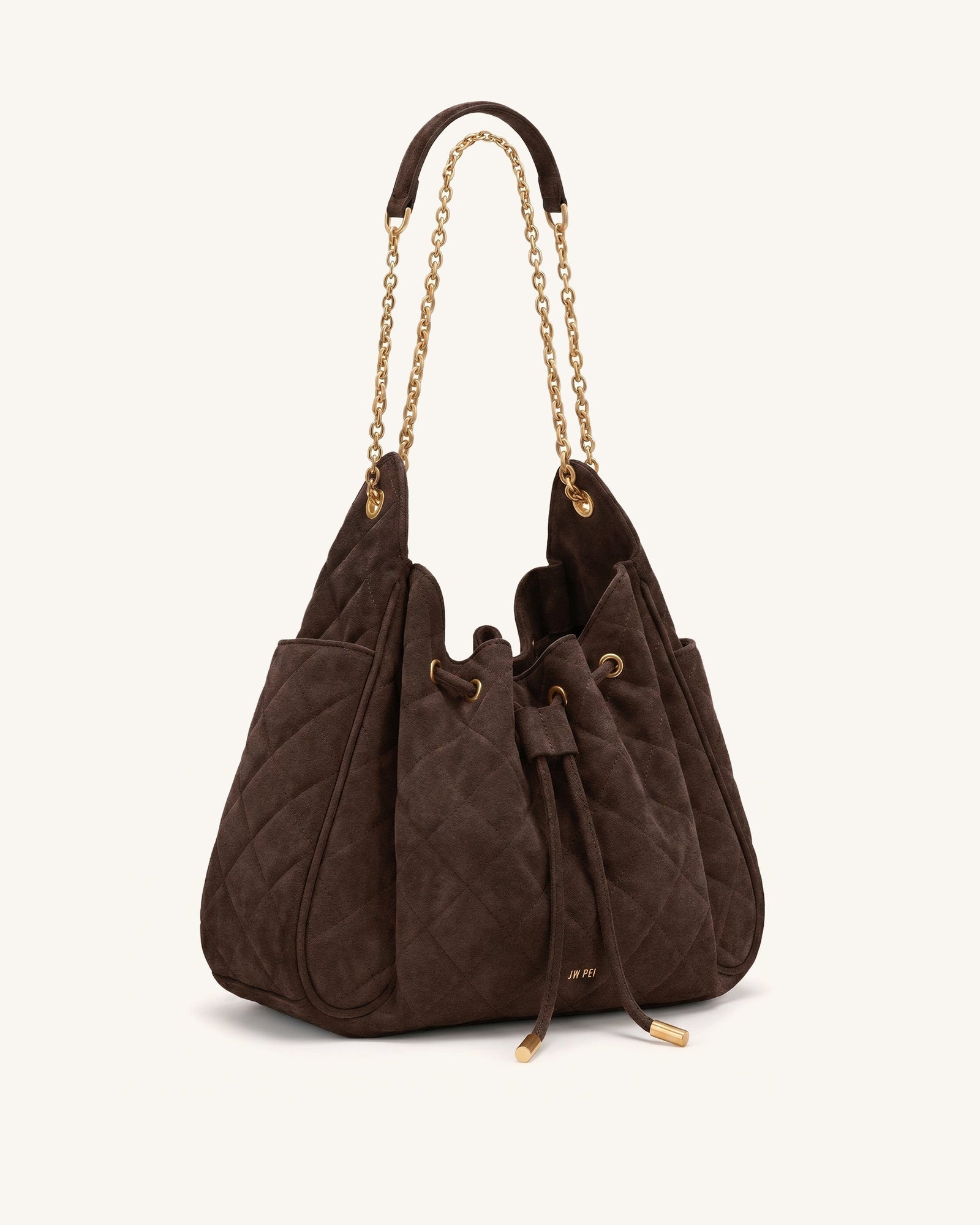 Rowan Faux Suede Quilted Chain Bucket Bag - Blue