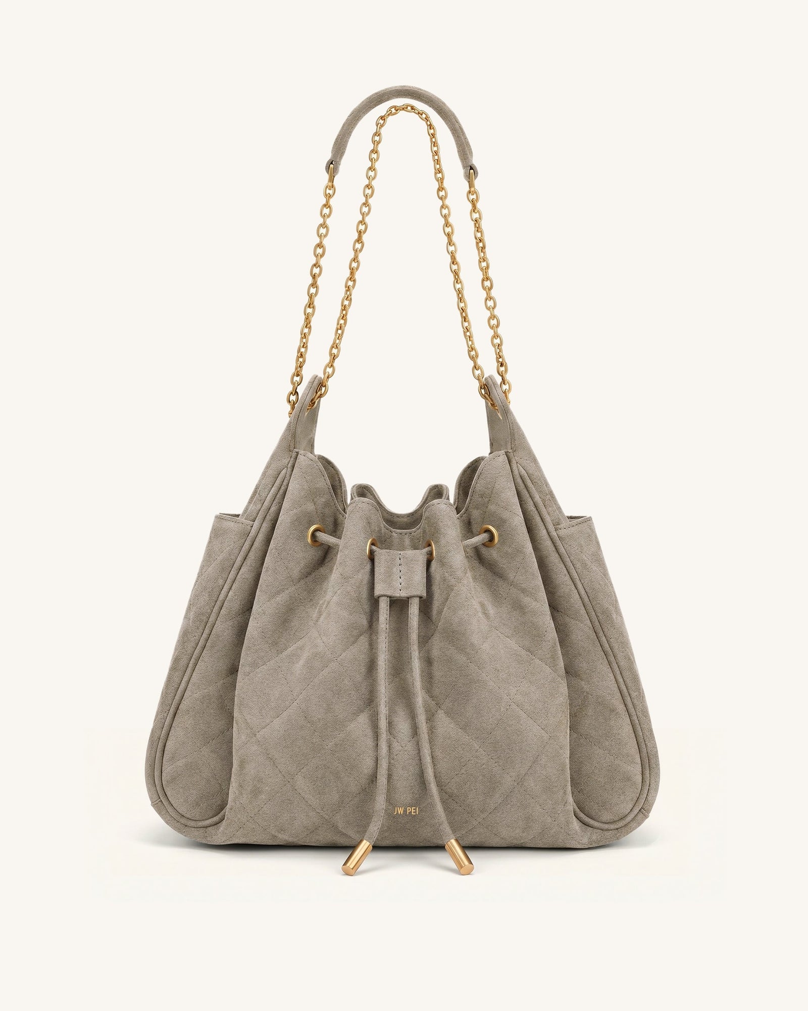 Rowan Faux Suede Quilted Chain Bucket Bag - Blue