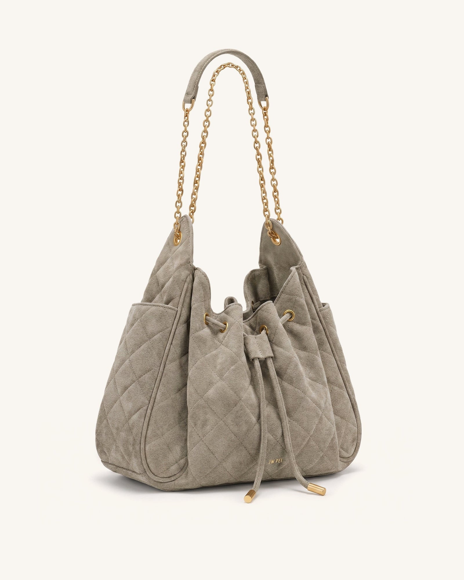 Rowan Faux Suede Quilted Chain Bucket Bag - Blue