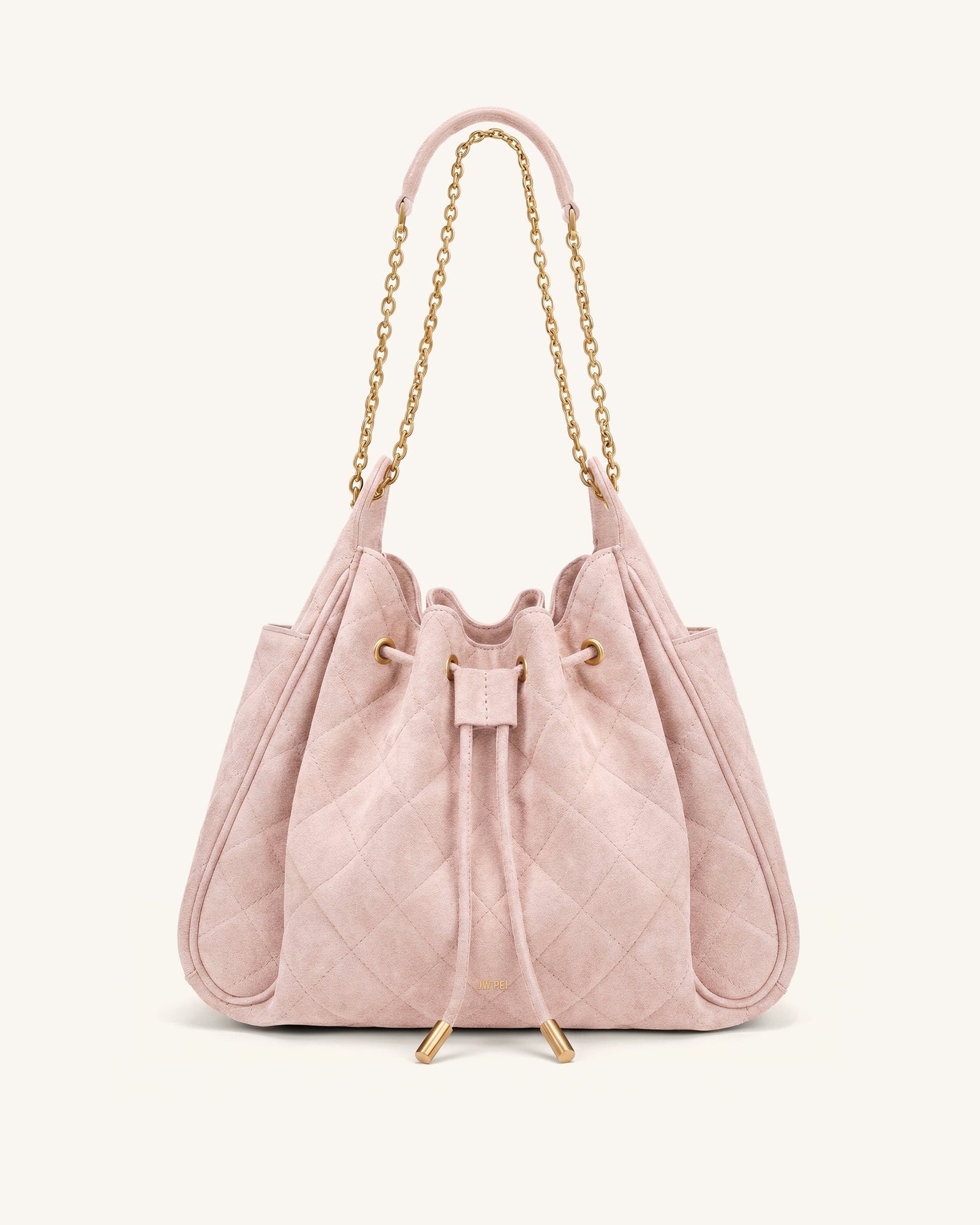 Rowan Faux Suede Quilted Chain Bucket Bag - Blue