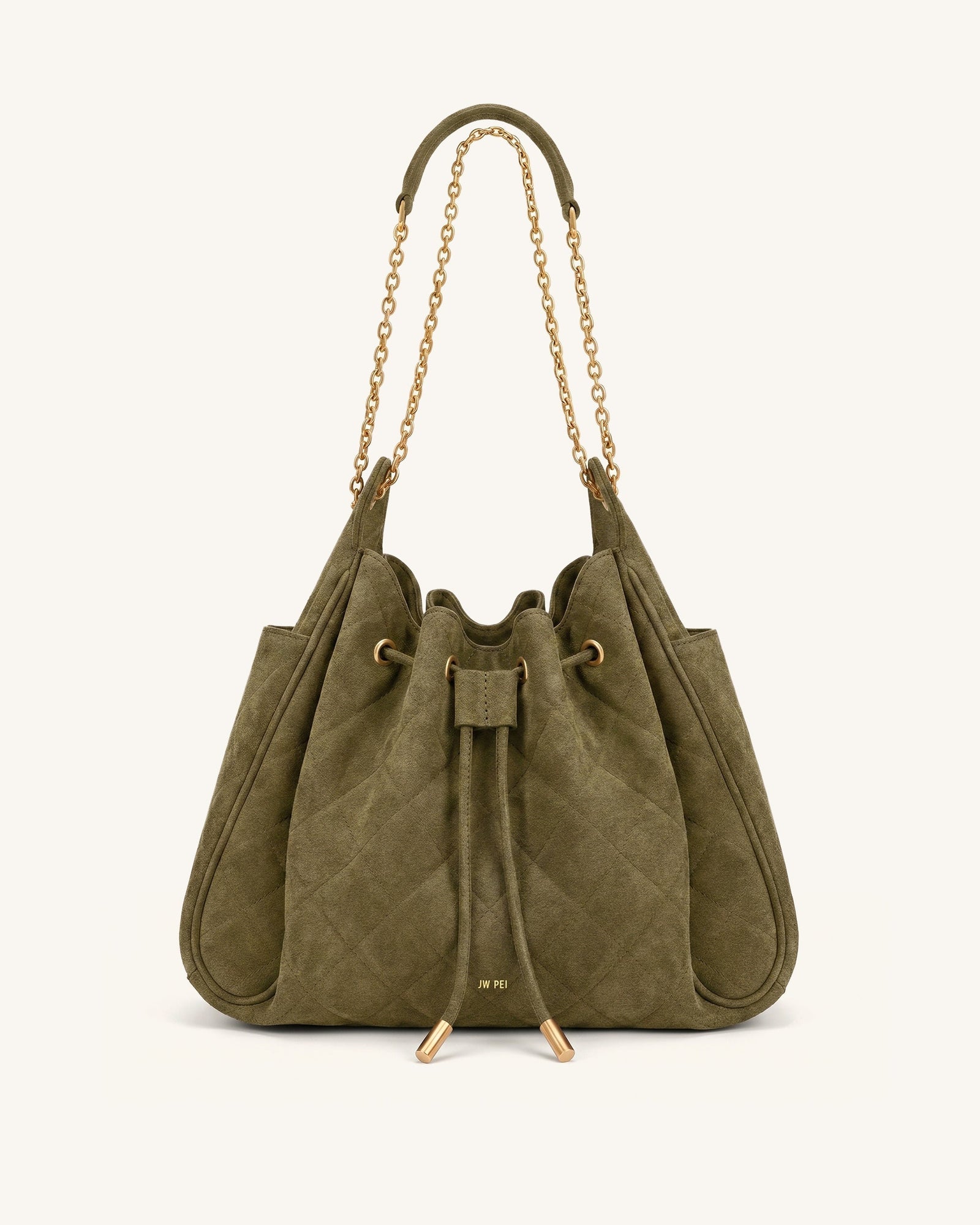 Rowan Faux Suede Quilted Chain Bucket Bag - Blue