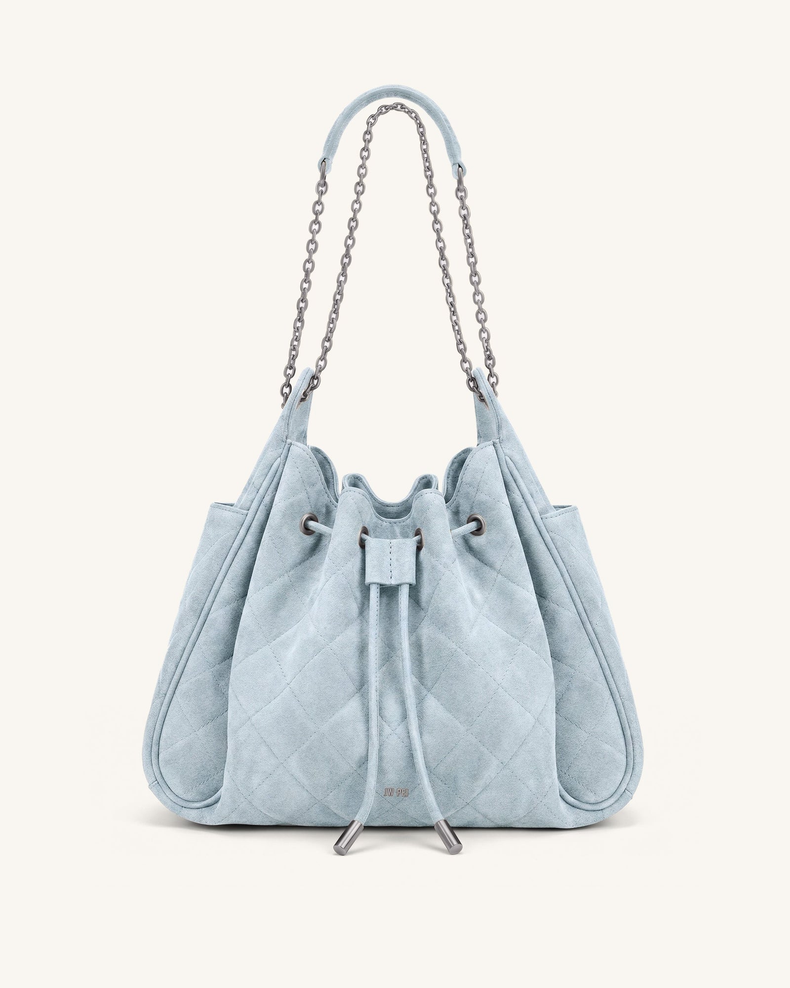 Rowan Faux Suede Quilted Chain Bucket Bag - Blue